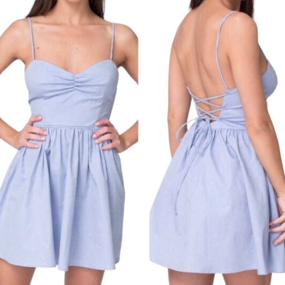 American Apparel Chambray Fit and Flare Corset Back A-Line Dress Sweetheart